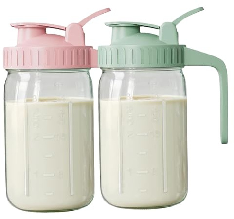2 pièces bouteilles de stockage de lait maternel 32oz pichet lait maternel étanche avec poignée et balance bouteilles stockage en verre lavable au lave-vaisselle pour réfrigéra
