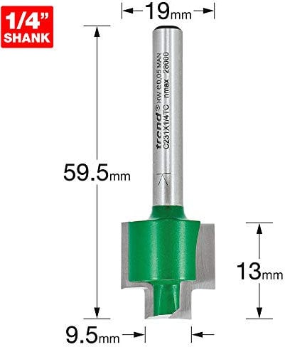 Trend CraftPro Rebater Router Cutter Bit, 1/4 Inch Shank, 13mm Cut Length and 9.5/19mm Cut Diameter, Tungsten Carbide Tipped, C231X1/4TC