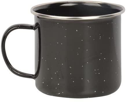 Esschert Design Emaille Becher, Tasse, in schwarz, Rand silbern, 13 x 10 x 8,7 cm