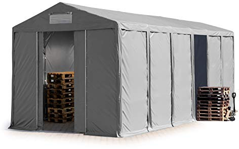 TOOLPORT Lagerzelt Industriezelt 6x12 m Zelthalle mit 4m Seitenhöhe PVC Plane 850 N grau wasserdicht Ganzjahreszelt mit Schiebetor