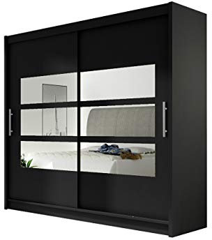 London III Armoire moderne à portes coulissantes avec miroir 180 x 215 x 58 cm Noir