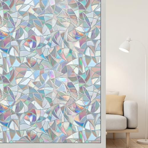 Arthome Arco Iris Ventana Película de privacidad Vinilo Adhesivo estático 3D para Ventanas de Cristal, removible, sin Pegamento, bloquea el Sol, Anti-UV,para la Oficina en casa 90x254cm