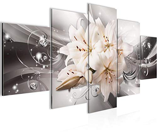 Runa Art - Bilder Blumen Lilien 200 x 100 cm 5 Teilig XXL Wanddekoration Design Grau Beige 020151c