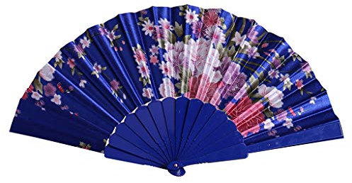 Lazzboy Hand Folding Fabric Fans Flower Openwork Plastic Costume Party Wedding Chinese/Japanese Fan Decorations(Blue,23cm)