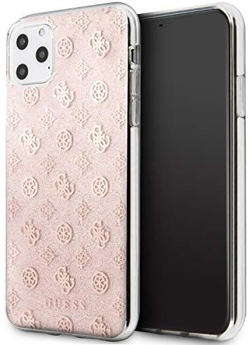 Guess PC/TPU Case for iPhone 11 Pro Max with 4G Peony Glitter Finishing Hard Case Pink Shock Absorption Drop Protection Case Officially Licensed.