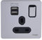 Schneider Electric Ultimate Screwless Flat Plate - Switched Single Power Socket with USB Charging Ports, Double Pole, 13A, GGBGU34102USBABPC, Polished Chrome with Black Insert