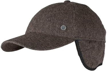 bugatti Wetterabweisende Flatcap mit Fischgrat-Design und Ohrenklappen | Hutgröße 57, 59, 61 | Aus reiner Wolle