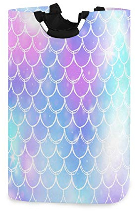Wäschekorb, Motiv: Prinzessin Meerjungfrau, Regenbogenschuppen, Wäschekorb, Eimer mit Meeresfisch, faltbar, für Schmutzwäsche, Spielzeug, Aufbewahrung für Studentenwohnheime, Kinderzimmer, Badezimmer
