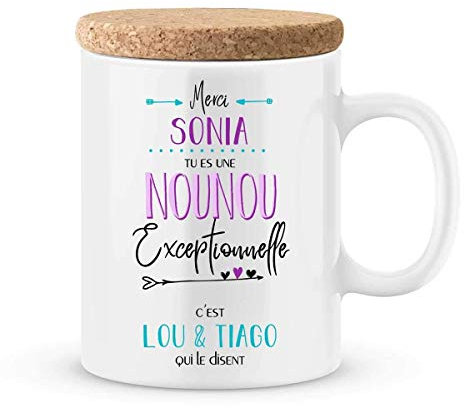 ÉNJA Création. Mug nounou à personnaliser avec le prénom de votre enfant Cadeau pour nounou personnalisé Cadeau nounou pour la fin d'année scolaire Cadeau original nounou Cadeau personnalisé Noël
