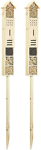 Royal Gardineer Holz-Insektenhotel: 2er-Set Insektenhotels Flip mit Erdspieß, 160 cm (auf Holzstab, zum aufstellen, Schmetterling)