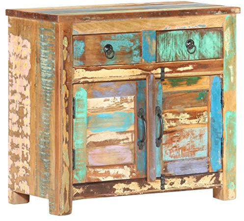 Festnight Sideboard 70×35×65 cm Recyceltes Massivholz mit 2 Türen 2 Schubladen Beistellschrank Mehrzweckschrank handgefertigt Kommode