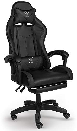 TRISENS Gaming-Stuhl mit Fußstützen - Bürostuhl ergonomisch stufenlos einstellbar - Gamer Chefsessel, Computer Office Chair, Schreibtischstuhl, Büro Stuhl, Farbe:Schwarz