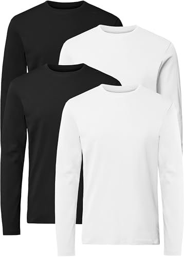 FULL TIME SPORTS Langarm T Shirt Herren Long Sleeve Tshirt 4Er T-Shirt FTS-640-BLK-WH-XL
