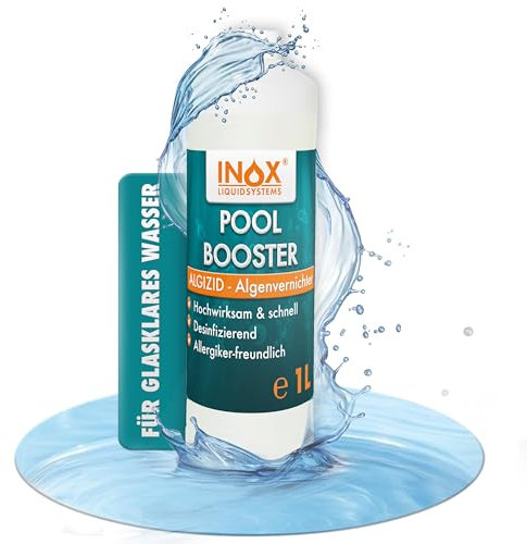 INOX® Pool Booster 1L – Hochwirksames Algizid für Pool | Flüssiger Algenvernichter mit Klareffekt | Desinfizierendes Pool Reinigungsmittel gegen Algen, Bakterien & Keime