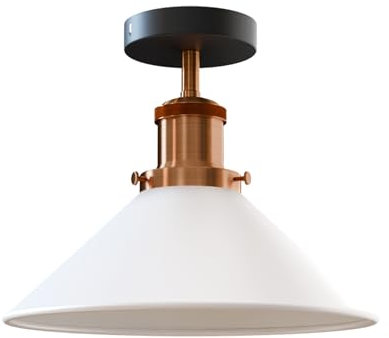 DC VOLTAGE Vintage Ceiling Light Semi Flush Mount Industrial Metal 22cm White E27 Holder Lamp Shade for Living Room Kitchen Bedroom Hallway Corridor Restaurant