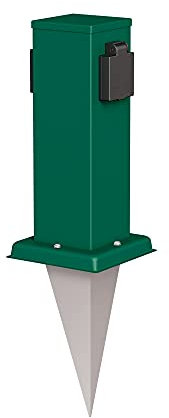 ledscom.de Garten-Steckdosen-Säule Polly mit Erdspieß für außen, IP44, 2-Fach, grün, eckig, 27cm
