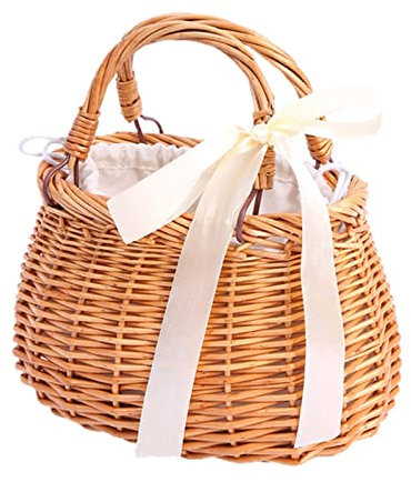 Panier à fleurs en bambou tressé - Sac à main rectangulaire en osier avec nœud - Accessoire de collocation pour femme, Ellipse.