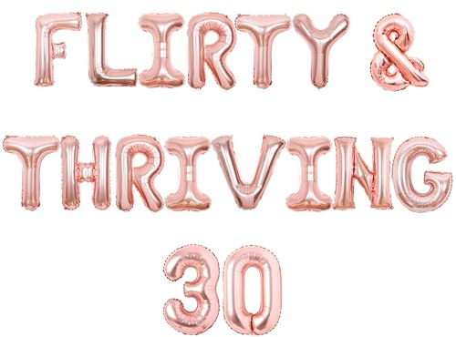 Wonmelody 30 Flirty and Thriving Birthday Decorations Rose Gold for Women Thirty Flirty and Thriving Decorations Wine Glass and Number 30 Balloon Champagne Goblet foil Balloon for 30th Birthday