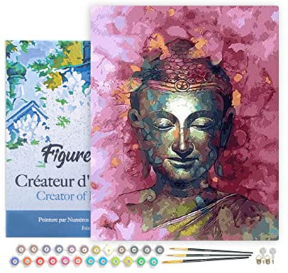 Figured'Art Peinture par Numéro Adulte avec Cadre Bouddha précieux - Activité Manuelle Kit de Loisir Créatif DIY Numéro d'Art Complet - 40x50cm toile tendue sur châssis