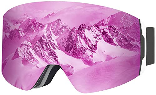 AVAWAY Skibrille Snowboard Brille für Damen Herren Zylinder Verspiegelt Magnet-Wechselsystem OTG UV-Schutz Anti Fog Linse