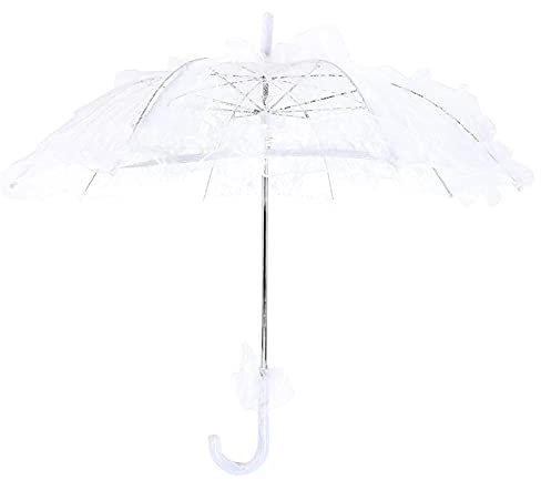 Paraguas de Boda de Encaje, 21.7 X 23.6 Pulgadas Paraguas Bordado de Flores Nupciales de Boda, Paraguas de Novia Elegante Paraguas RomáNtico Vintage Accesorios de DecoracióN Accesorio(Blanco)