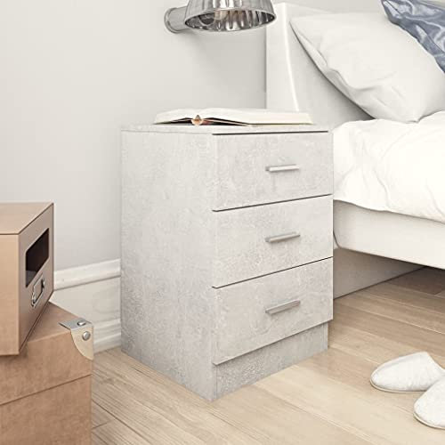 WIFESE Nachttisch mit 3 Schubladen 38x35x56 cm Nachtkästchen Nachtschrank Boxspringbett Nachtkommode Bedside Table Beistelltisch Betongrau Nachttischschränke Kommode Holzwerkstoff