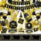 XJLANTTE 163 PCS Décorations de Fête Noir et Or - Ballon, Bannière d'Anniversaire, Guirlande, Tasses et Nappe pour 20 Invités - Articles pour Hommes et Femmes