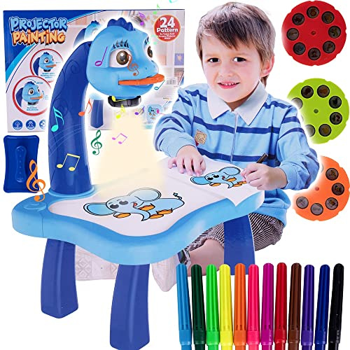 Malplay Projecteur de dessin pour enfants - Tableau de peinture créatif - Projecteur de peinture pour enfants - Nombreux motifs au choix - Apprentissage de la peinture - Bleu