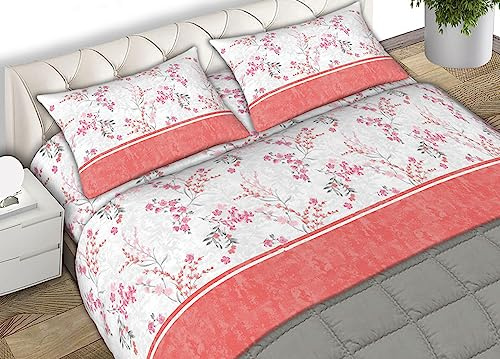 BIANCHERIAWEB Bettwäsche-Set aus weichem Flanell, hergestellt in Italien, Design Venezia C.N, für Doppelbett, Rosa
