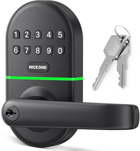Cerradura de puerta con teclado inteligente con asa: cerradura digital de entrada sin llave NICE DIGI para puerta delantera/interior, perilla de código electrónico, fácil instalación
