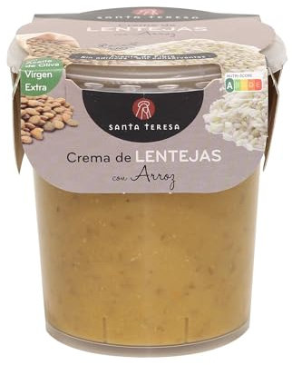Santa Teresa - Crema de Lentejas con Arroz - Elaborada Con Ingredientes Naturales, Sin Conservantes Ni Aditivos - Envase Apto Para Microondas, Calentar Y Listo. 400ml