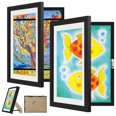 2 Pack Kids Artwork Display Frame, Kids Art Frames Front Opening A4, Childrens Storage Frame Changeable, Child Multiple Picture Frame Drawing Hanging Art, Hold 50-100 PCS, Black