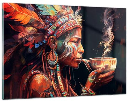ARTTOR Bilder auf Glas 120x80cm Wandbild Glasdruck Abstrakt Küche - 5744 | Schamane indisch Ayahuasca Groß XXL Modern Dekoration Wohnzimmer Schlafzimmer Küche Wanddeko Kunstdruck Art Wall Decor ARTTOR