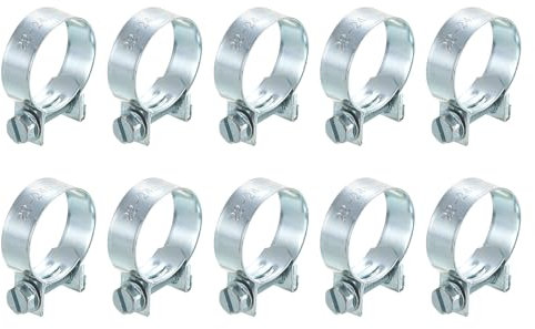 sourcing map 10Pcs Mini Fuel Line Pipe Hose Clamp Clip, Adjustable 22-24mm(0.87-0.94) Fuel Injection Line Style Hose Clamp, Zinc Plated Pipe Hose Clip Tube Clamps