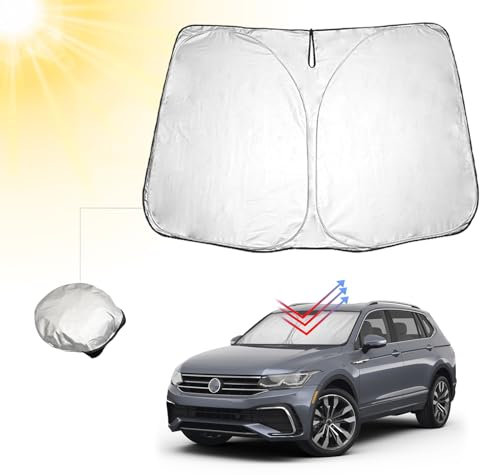 BIBIBO Tiguan Allspace Cubierta de parabrisas para coche, compatible con VW Tiguan Allspace SWB LWB 2016-2023, parasol para parabrisas delantero plegable, parasol contra rayos UV