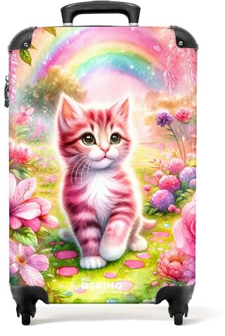 NoBoringSuitcases.com Valise Enfant, Valise Cabine, Valise Enfant Fille, Bagages Enfant, Valise Enfant Roulette, Valise pour Enfant, Valise Cabine Fille, Valise Cabine 55x35x25cm (Chaton - Rose)