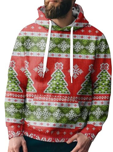 ZUOYIMEI Coole Hoodies Herren Persönlichkeit Kapuzenpullover Herren Sport Trend Hoodies Herren 3D Druck Muster Kapuzen Kordelzug Weihnachten Herren K-11 4XL
