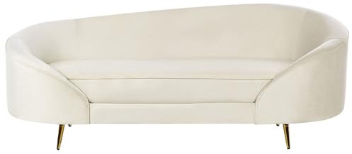 Beliani 3er Sofa Samt beige gebogen oval mit schwarzen Metallbeinen Retro Glamourös Savar