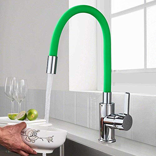 Orangefarbenes Rohr, flexibler Hals, Küchenspülenhahn, Chrom, Universalrohr, Kaltwasser-Küchenmischbatterie, Deckmontage, Badezimmer-Küchenarmatur, grünes Rohr