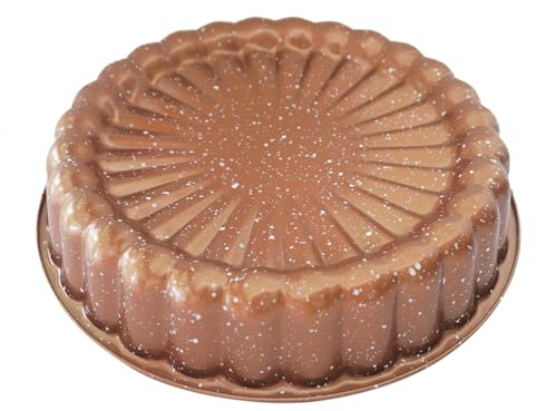 Heluok Antihaftbeschichtete Charlotte-Kuchenform, 25,4 cm, Blumenform, runde Backform | Geriffeltes Kuchenblech aus Karbonstahl, 3D-Dekoration für Gelee, Pfund Kuchen, Kaffee-Gold, 1 Stück