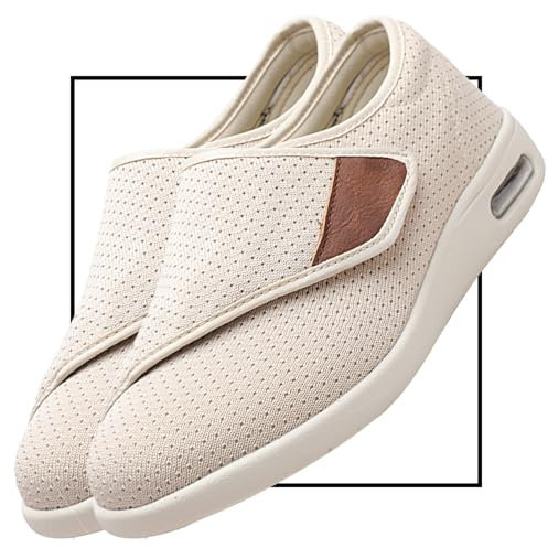 Möge Sneaker Herren Schuhe Arthritisödeme Laufschuhe Turnschuhe Herren Luftpolster Ödemschuhe Walkingschuhe Leichtgewichts Atmungsaktiv Freizeit Straßenlaufschuhe Schlüpfen Schuhe(Beige,45 EU)