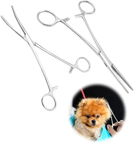 2 pinze per piercing, 12,5 cm, pinza per piercing da apertura, morsetto per infermiere, teste dritte e curve, pinzetta per capelli di gatti e cani, morsetto a vite, design a denti di sega, antiscivolo