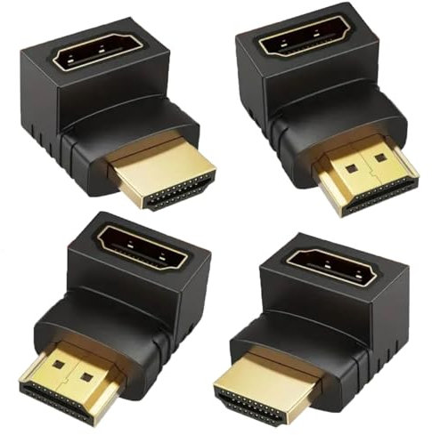 Kjzeex 2 Pair Right Angle HDMI Adapter 90 Degree and 270 Degree, Male to Female HDMI 2.0 Connector for 4K & 3D, Wall Mounted TV/Laptop/Roku Stick