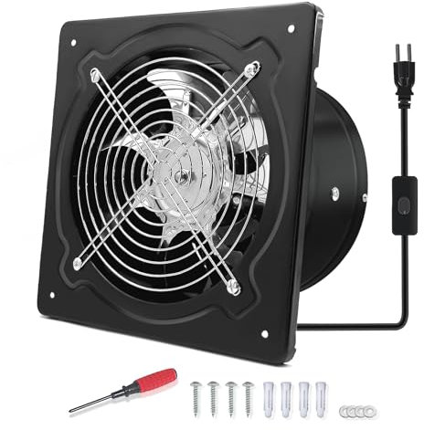 FanGoFast Ventilateur Extracteur d'air 200mm Silencieux 980m³/h avec Clapet Anti-Retour Puissant en Métal avec Prise Européenne pour Cuisine Salle de Bain Garage (Noir, 200mm)