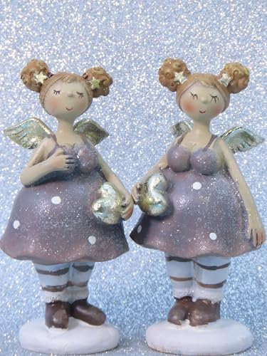 Pommerntraum ® | 2-er Set Dekofiguren Molly-Engel Weihnachtsengel Schutzengel Glücksengelchen Engel Rubensengel Rubensfiguren (2)