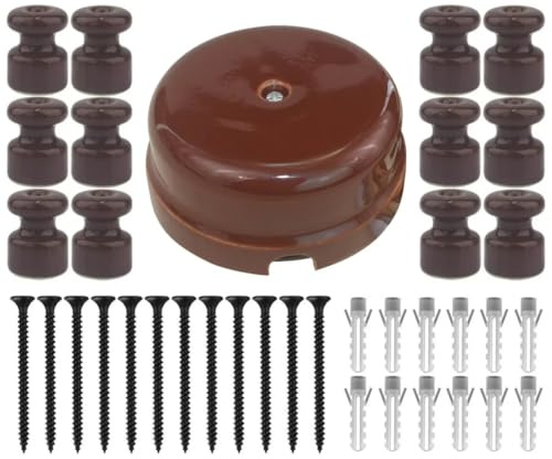 Kit ceramico: scatola derivazione Ø78mm + 12 isolatori porcellana Marrone