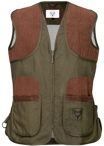 K&S Outdoors Chaleco de tiro clásico verde oliva para hombre, chaleco de caza Trap Skeet de algodón