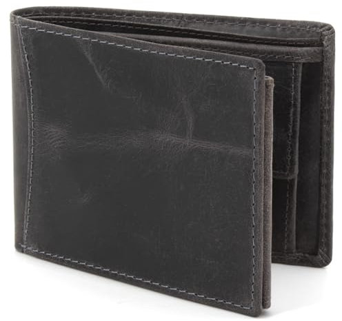 ekavale Herren Geldbörse aus Büffelleder - Vintage Portemonnaie Herren mit RFID-Schutz - Brieftasche für Männer - Wallet Men für Alltag - Querformat Geldbörse (Grau)