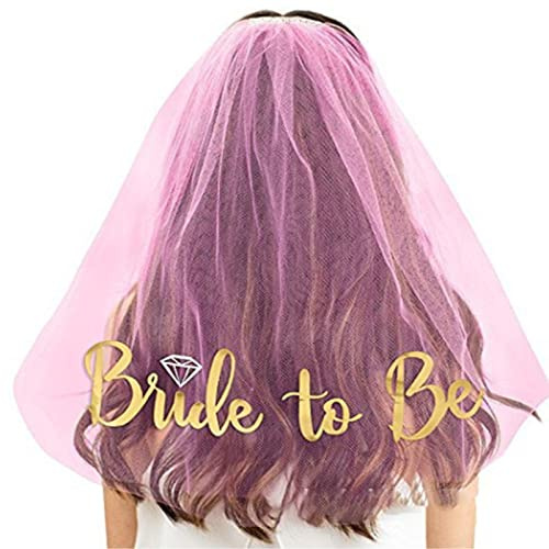 SkyPOOU Brautschleier für Junggesellinnenabschiede, Brautschleier für Hochzeit, kurzer Hochzeitsschleier, Brautdusche, Schleier mit Kamm, Rosa