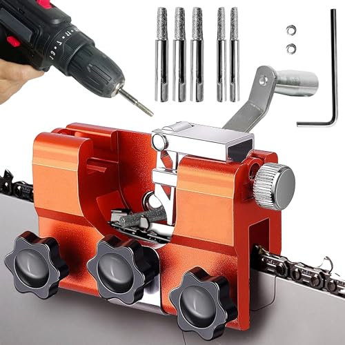 Affila Catena Motosega,Lima per Motosega,Kit Affilatura Catena Motosega con 5Pcs carburo di tungsteno,Sega a catena affilatrice strumento, 4 -22 seghe a catena (arancione)